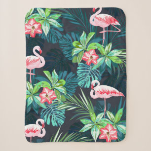 Tropical summer seamless pattern with flamingo bir sherpa blanket