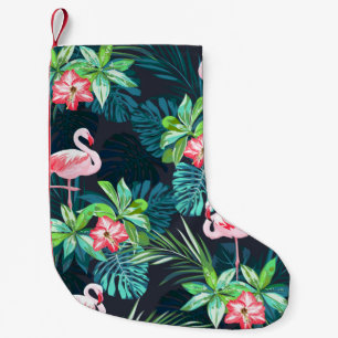 Tropical summer seamless pattern with flamingo bir small christmas stocking
