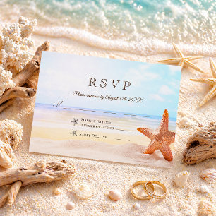 Tropical Summer Starfish Beach Wedding RSVP Card
