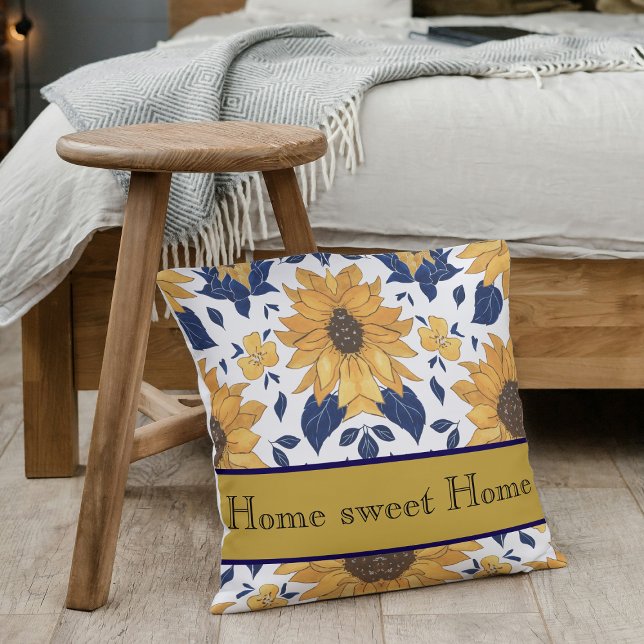 Tropical Summer Sunflower Seamless Floral Pattern Throw Pillow (Creator Uploaded)