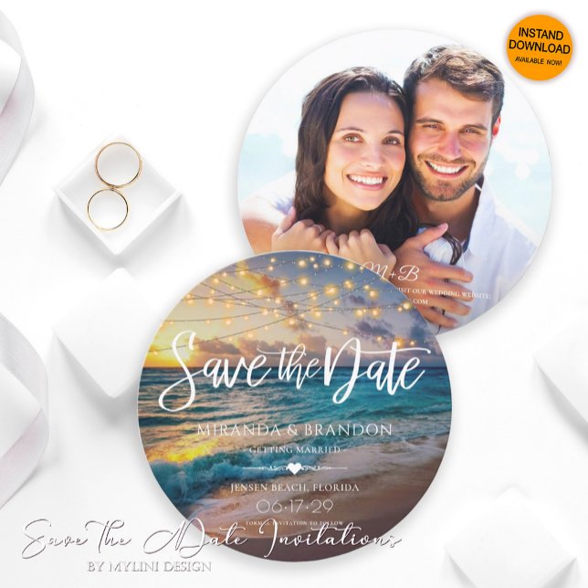 Tropical Summer Sunset Beach Photo Wedding Save The Date (Creator Uploaded)