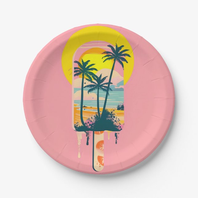 Tropical Summer Sunset Sweets Paradise Paper Plate (Front)