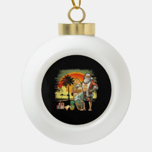 Tropical Summer Surfing Santa Claus 6 Pack Christm Ceramic Ball Christmas Ornament