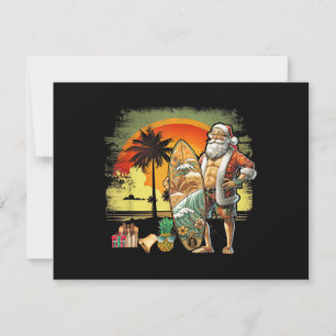 Tropical Summer Surfing Santa Claus 6 Pack Christm Invitation