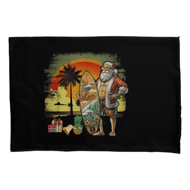 Tropical Summer Surfing Santa Claus 6 Pack Christm Pillowcase (Front)
