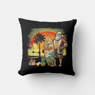 Tropical Summer Surfing Santa Claus 6 Pack Christm Throw Pillow