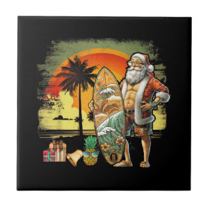 Tropical Summer Surfing Santa Claus 6 Pack Christm Tile