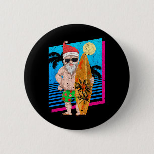 Tropical Summer Surfing Santa Claus Funny Christma 2 Inch Round Button