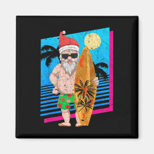 Tropical Summer Surfing Santa Claus Funny Christma Magnet