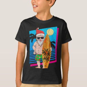 Tropical Summer Surfing Santa Claus Funny Christma T-Shirt