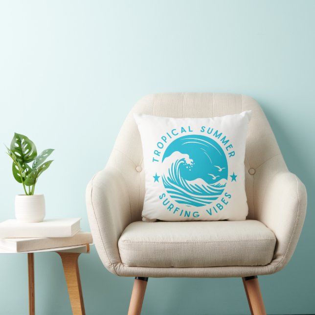 Tropical Summer Surfing Vibes Throw Pillow (Chair)