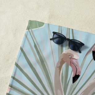 Tropical summer theme Flamingo cute blue modern Beach Towel