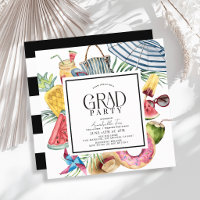 Tropical Summer Umbrella Doughnut Black Graduation