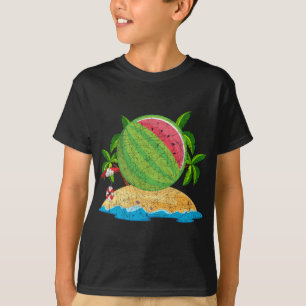 Tropical Summer Vacation Palm Trees Beach Watermel T-Shirt