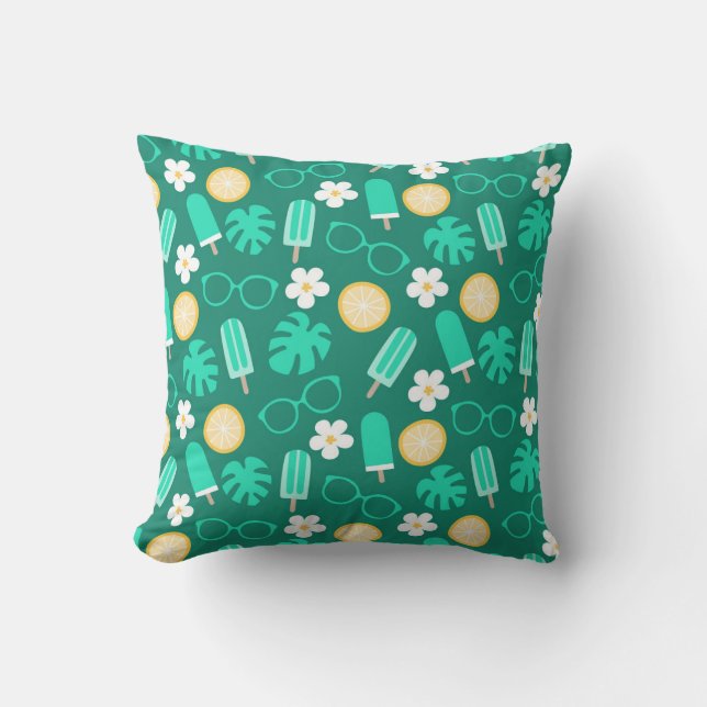 Tropical Summer Vibes Pattern Throw Pillow (Front)