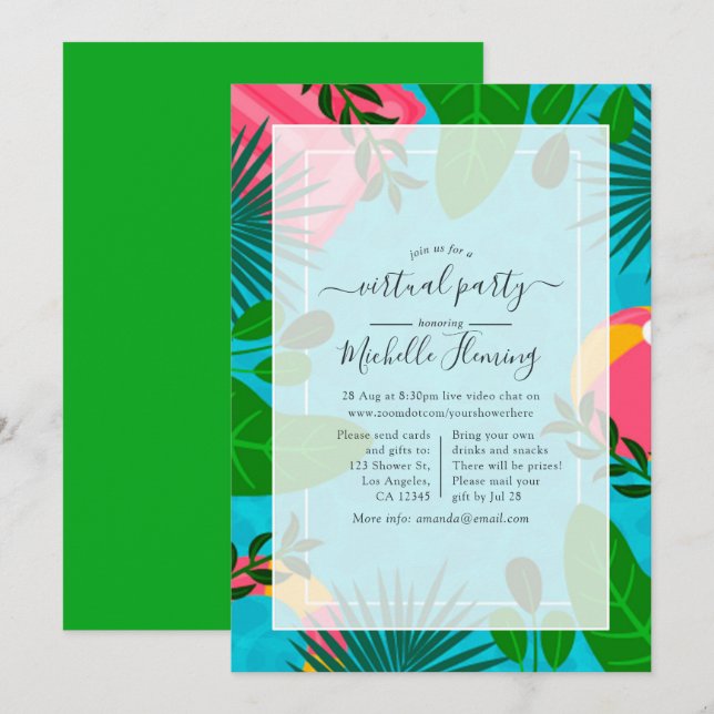 Tropical Summer Virtual Birthday Party Invitation (Front/Back)