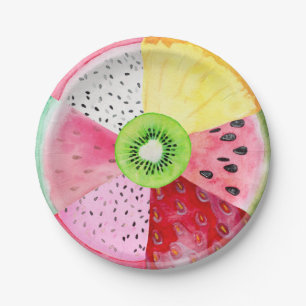 Tropical Summer Watercolor Fruit Tutti Fruitti Paper Plate