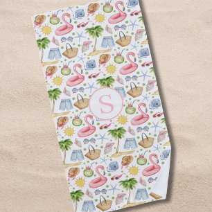 Tropical Summer Watercolor Personalized Beach Towel