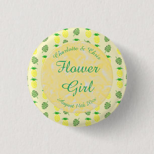 Tropical Summer Wedding Pineapple and Palm Leaves 1 Inch Round Button