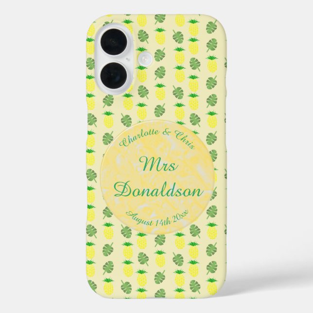 Tropical Summer Wedding Pineapple and Palm Leaves Case-Mate iPhone Case (Back)