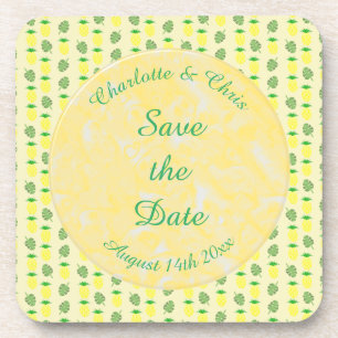 Tropical Summer Wedding Pineapple and Palm Leaves Coaster