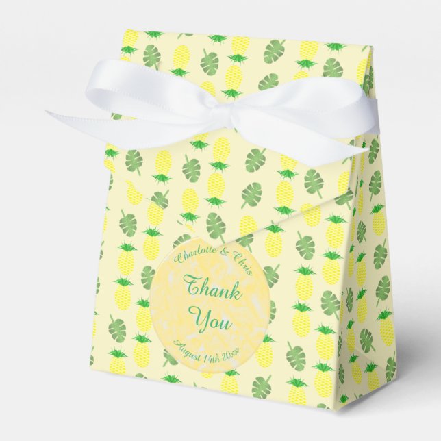 Tropical Summer Wedding Pineapple and Palm Leaves Favor Box (Front Side)