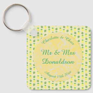 Tropical Summer Wedding Pineapple and Palm Leaves Keychain