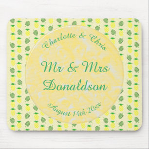 Tropical Summer Wedding Pineapple and Palm Leaves Mouse Pad