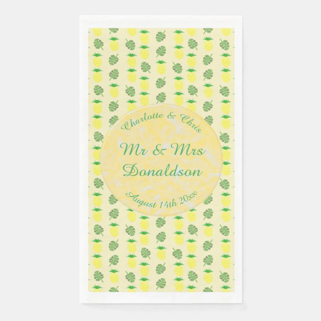 Tropical Summer Wedding Pineapple and Palm Leaves Napkin (Front)