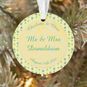 Tropical Summer Wedding Pineapple and Palm Leaves Ornament