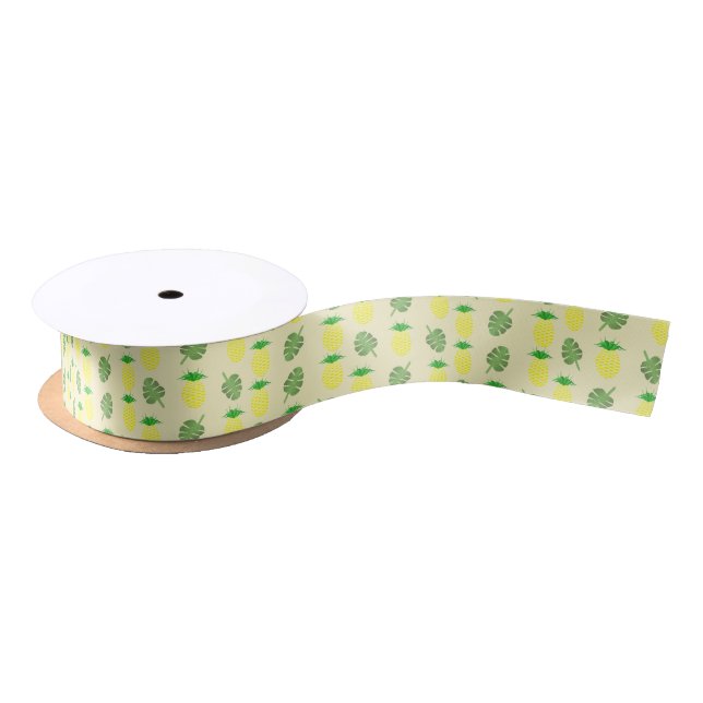 Tropical Summer Wedding Pineapple and Palm Leaves Satin Ribbon (Spool)