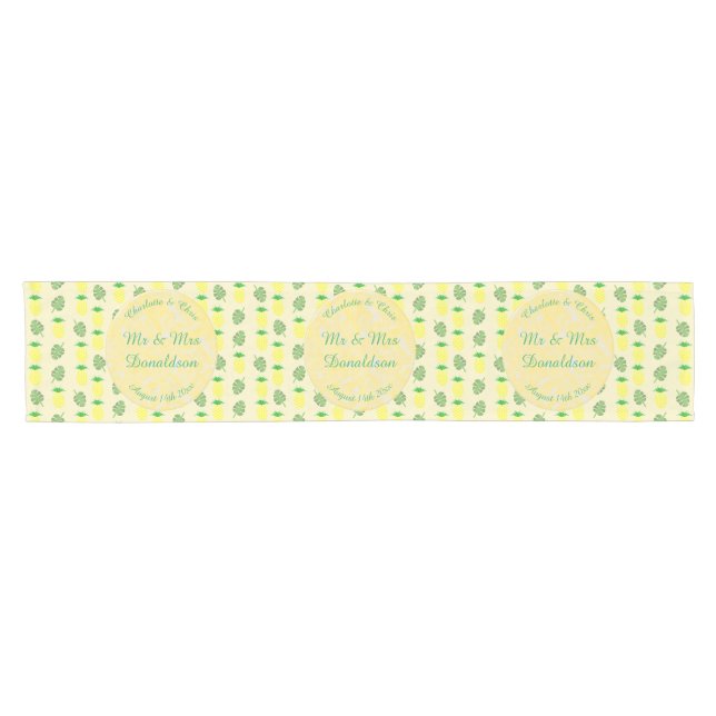 Tropical Summer Wedding Pineapple and Palm Leaves Short Table Runner (Horizontal)