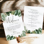 Tropical Summer Wedding program Welcome Bag card<br><div class="desc">Dive into the allure of a lush paradise with our Green and Gold Tropical Watercolor Wedding Collection. Immerse your celebration in the rich hues of emerald green and gleaming gold, echoing the beauty of a tropical haven. Our exquisite wedding invitations set the tone with vibrant watercolor foliage, creating an invitation...</div>