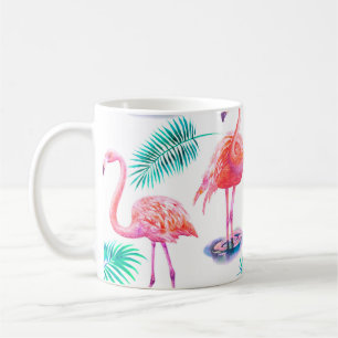 Tropical summer with flamingos palm leaves and exo coffee mug