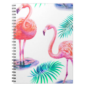 Tropical summer with flamingos palm leaves and exo notebook