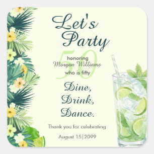 Tropical Summer Yellow Cocktail 50th Birthday Square Sticker