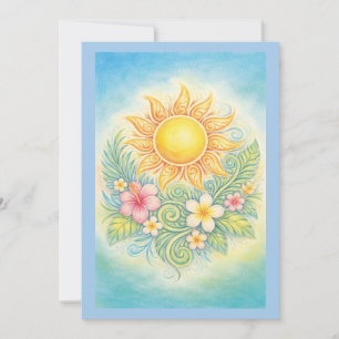Tropical Sun with Pink Hibiscus and Plumeria Invitation
