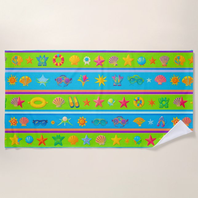 🌊 Tropical Sunny Beach Elements Design 🌞 Towel (Front)