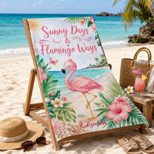Tropical Sunny Days & Flamingo Ways  Beach Towel
