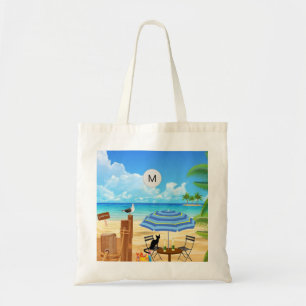 Tropical sunny summer beach ocean scene monogram t tote bag