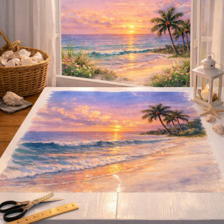 Tropical Sunrise Beach Watercolor Art Tissue Paper