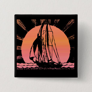 tropical sunrise sunset ship 2 inch square button