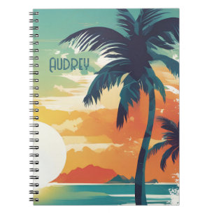 Tropical Sunset and Palm Tree Beach Aesthetic Notebook