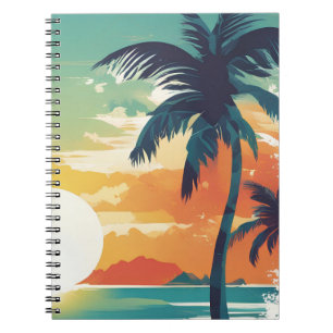 Tropical Sunset and Palm Tree Beach Aesthetic Notebook