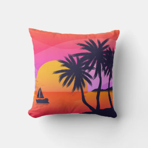Tropical Sunset and Palm Trees  Outdoor Pillow