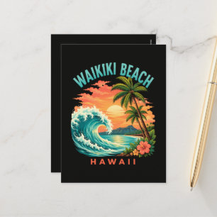 Tropical Sunset at Waikiki Beach Hawaii Holiday Postcard