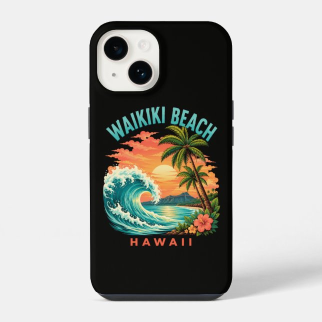 Tropical Sunset at Waikiki Beach Hawaii iPhone Case (Back)