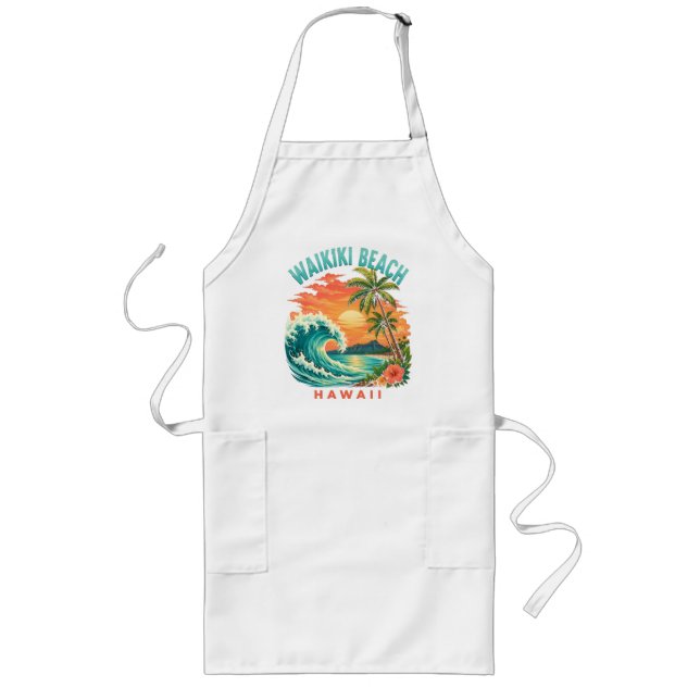 Tropical Sunset at Waikiki Beach Hawaii Long Apron (Front)