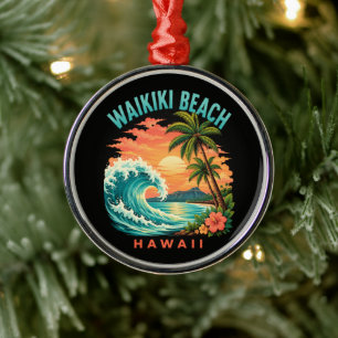 Tropical Sunset at Waikiki Beach Hawaii Metal Ornament