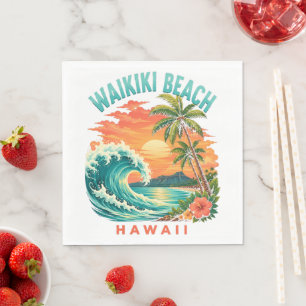 Tropical Sunset at Waikiki Beach Hawaii Napkin